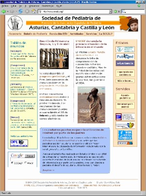 La página web de la SCCALP a principios de 2005
